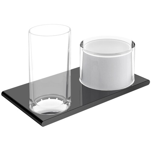 Дозатор для жидкого мыла Keuco Edition 400 11553139000, со стаканом и двойным держателем, хрусталь/латунь, хром черный шлифованный