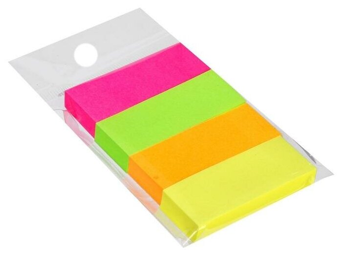 Блок-закладки с клеевым краем 12 мм х 50 мм бумажные 80 листов неоновые 4 цвета