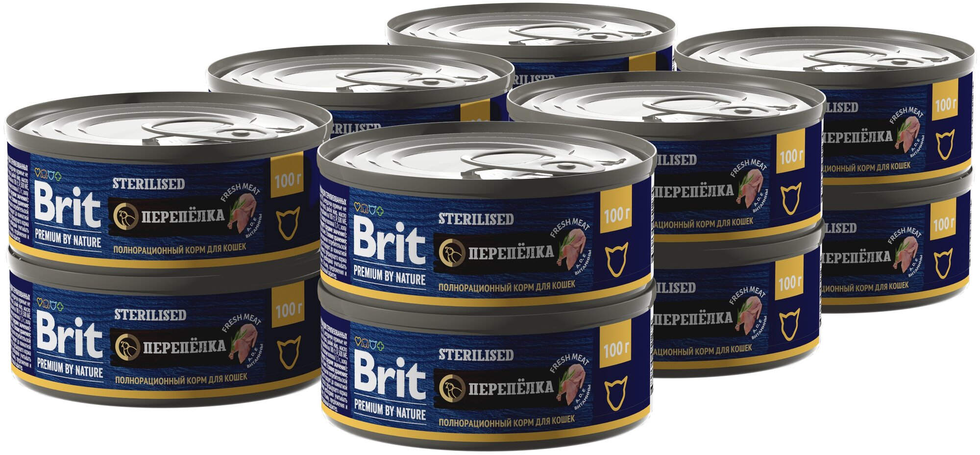 Влажный корм для стерилизованных кошек Brit Premium by Nature с мясом перепелки 6 шт х 100г