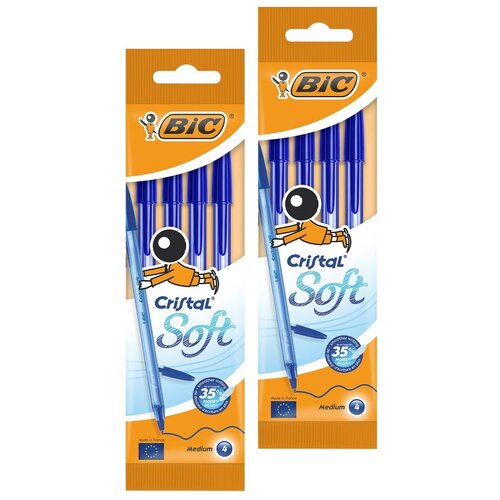 BIC Набор шариковых ручек Cristal Soft 1,2мм, синий , 4 шт.