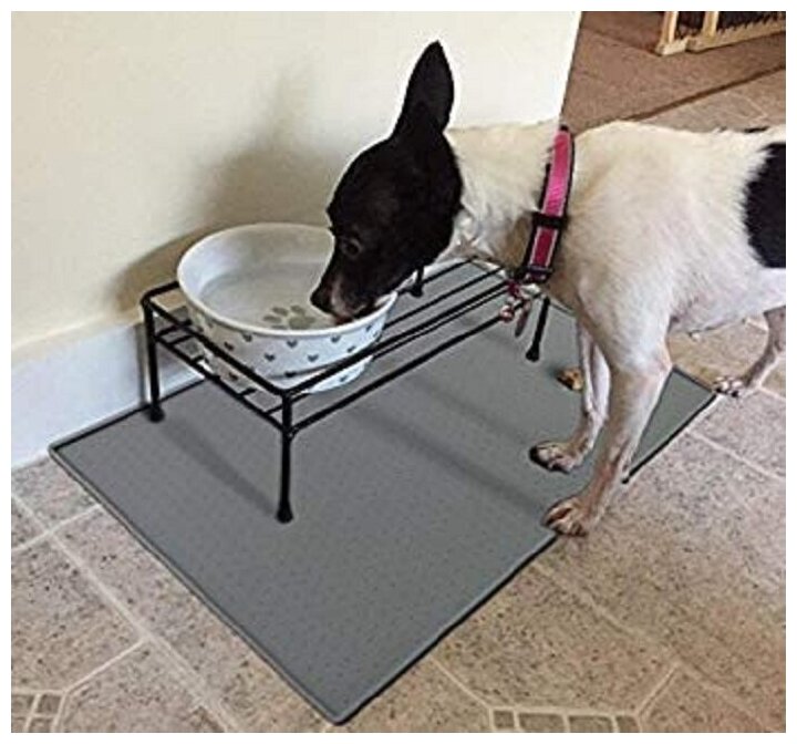 Силиконовый водонепроницаемый нескользящий коврик большой размер 60 х 40 см. для мисок кошек и собак PetLeon серый - фотография № 3