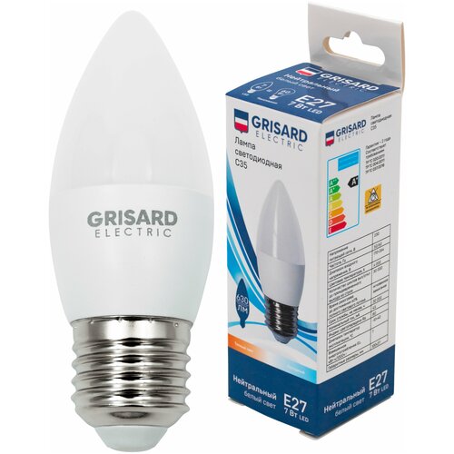 Лампа светодиодная GRISARD ELECTRIC свеча C35 Е27 7Вт 4000К 220В