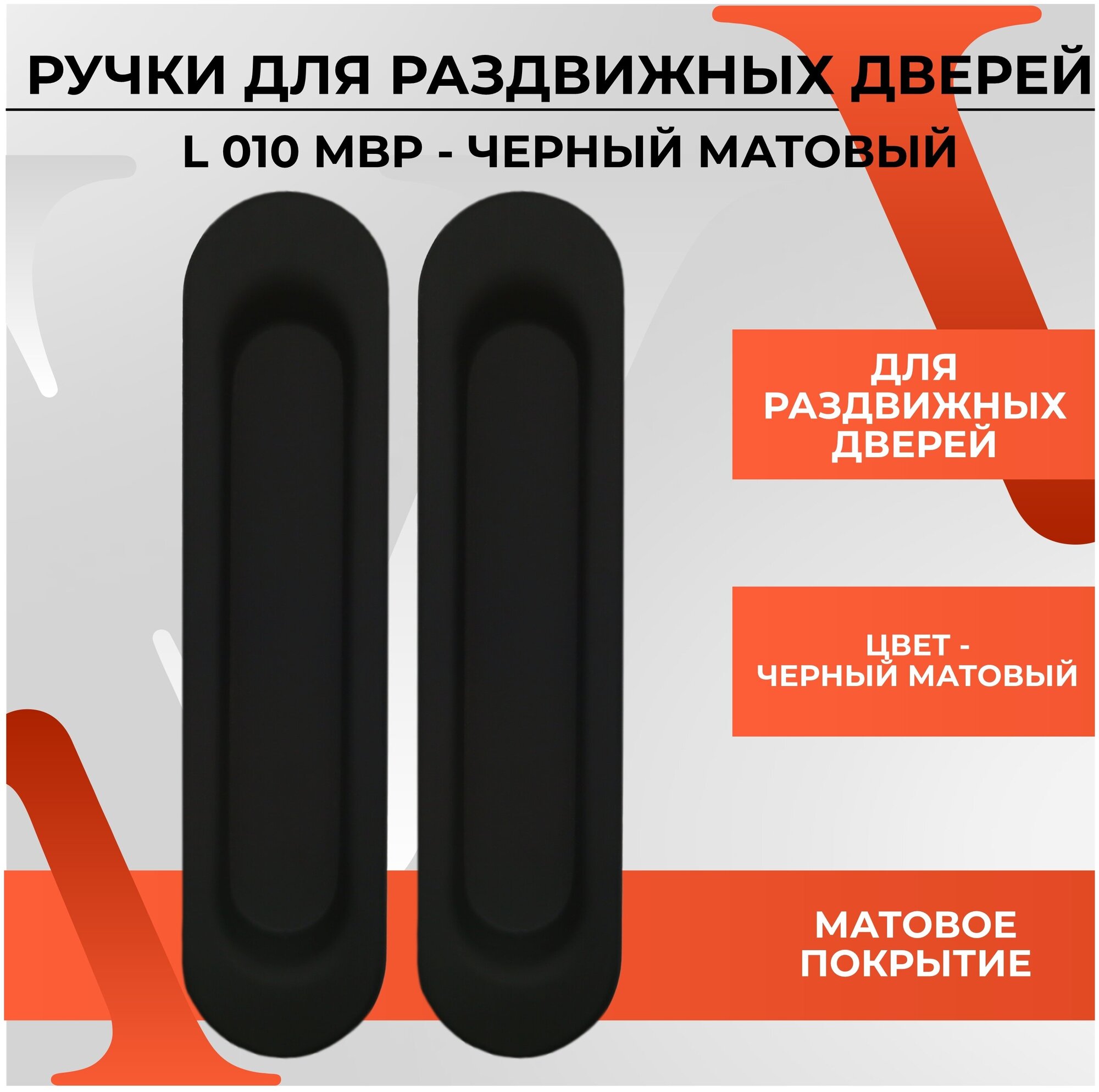 20487 Ручки-купе (лодочки) для раздвижных дверей и шкафов VETTORE L010 MBP (Черный Матовый) овальные
