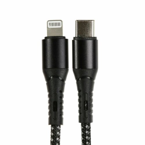 USB Data Кабель Type-C - Lightning, 3 А, 20W, быстрая зарядка, тканевая оплётка, 1 метр, чёрный