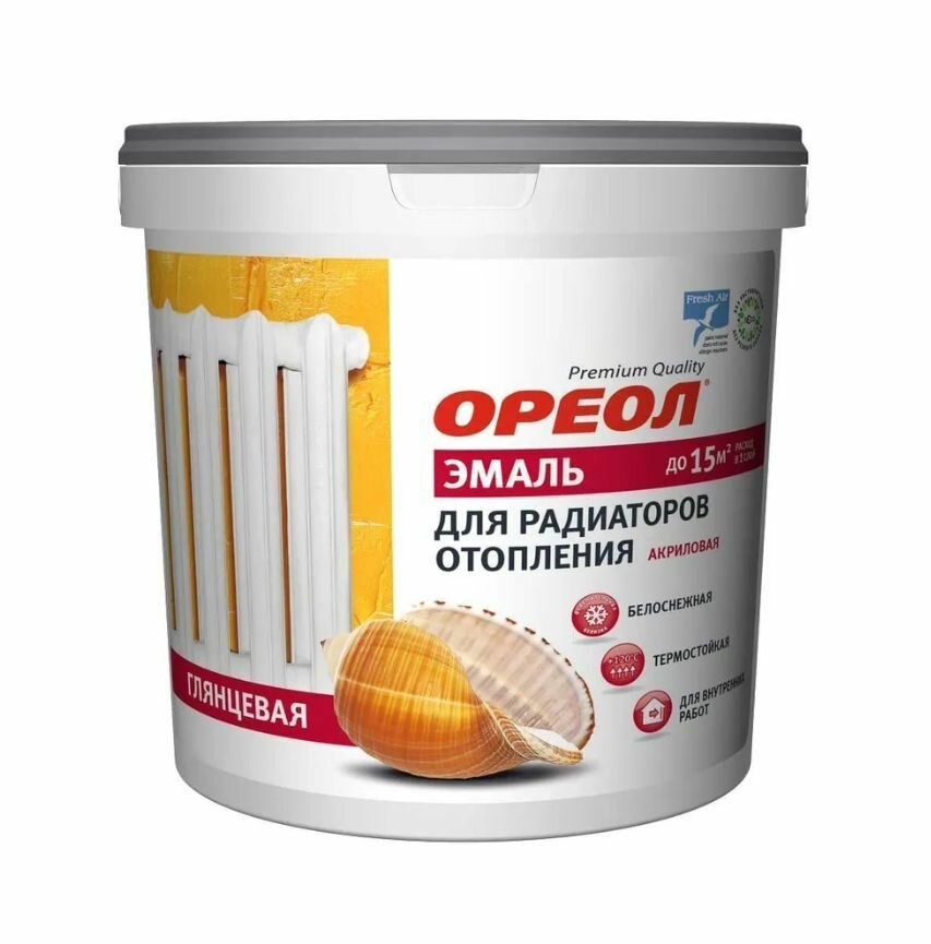 фото Эмаль для радиаторов акриловая для внутренних работ Ореол глянцевая белая 0,8 кг.