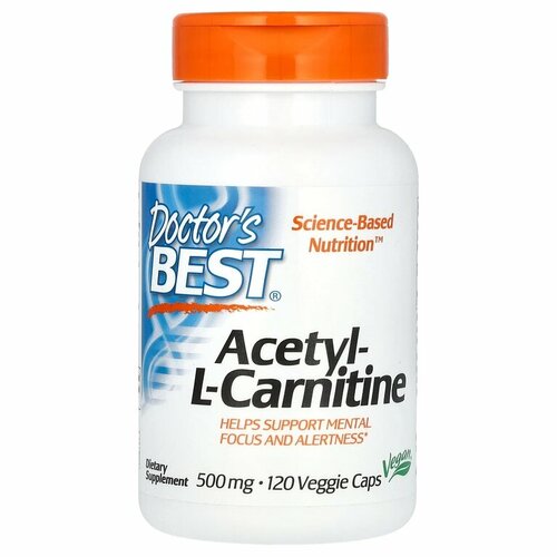 Doctor's Best, ацетил-L-карнитин, 1000 мг, 120 растительных капсул (500 мг в 1 капсуле)