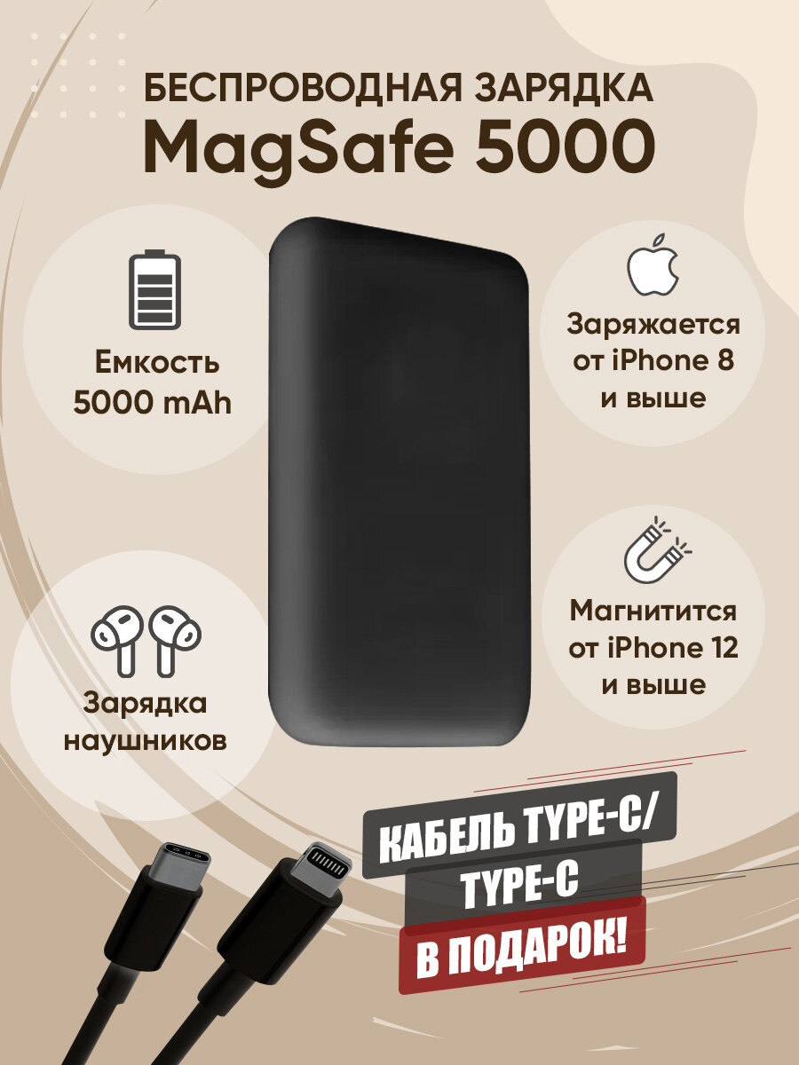 Повербанк MagSafe PowerBank 5000 mAh беспроводной / черный L