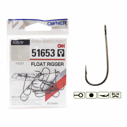 Owner Крючок OWNER 51653 (MH-12) FLOAT RIGGER BC (Размер # 6; 10шт Black Chrome)