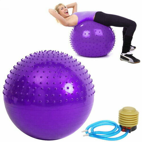мяч гимнастический с насосом demix 65 см фиолетовый Фитбол Sportage полумассажный 75 см 1000гр (с насосом), Фиолетовый