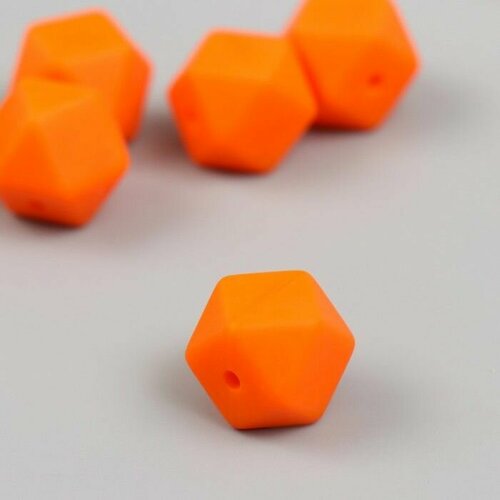 Бусина силикон Многогранник оранжево-красная d-1,4 см 6 шт.