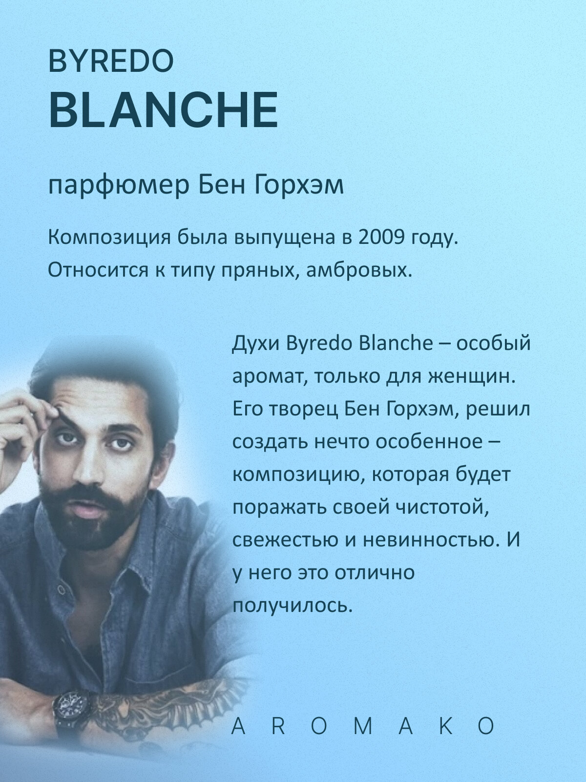 Духи масляные, парфюм - ролик по мотивам Blanche, Byredo 3 мл, AROMAKO — фото 1