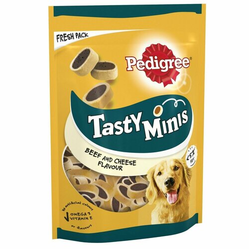 Лакомство для взрослых собак Pedigree Tasty Minis, ароматные кусочки с говядиной, 130 г лакомство для щенков pedigree ароматные кусочки с курицей 125г