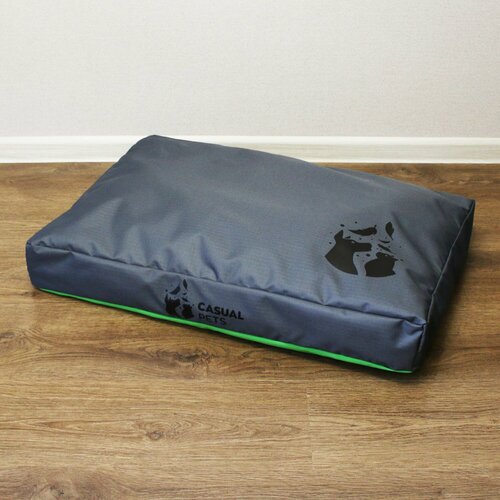 Просто лежак для собак средних пород со съемным чехлом M - 75х50х10 см серый с зеленым, Casual pets