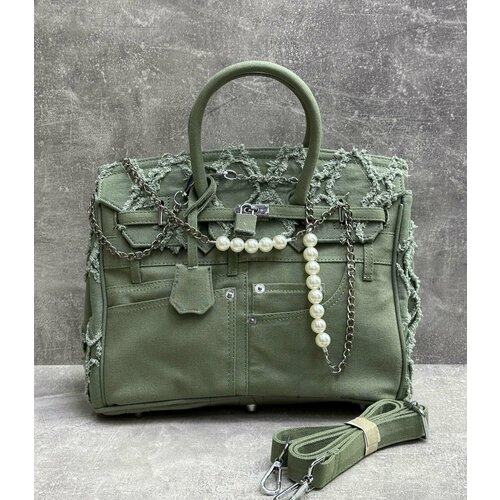 Сумка саквояж BDM Haggi, фактура рельефная, хаки