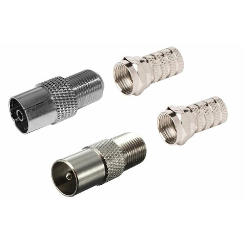 Антенный штекер прямой (штекер TV/гнездо F - 1шт; гнездо TV/гнездо F - 1шт; гайка F - 2шт.)