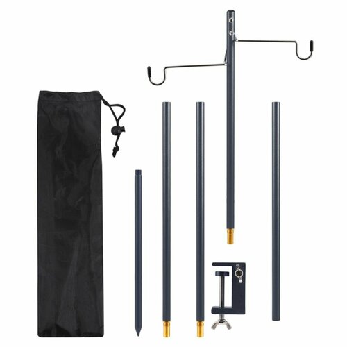 Четырехсекционный складной светильник для кемпинга с двойными крючками - черный, 1 набор