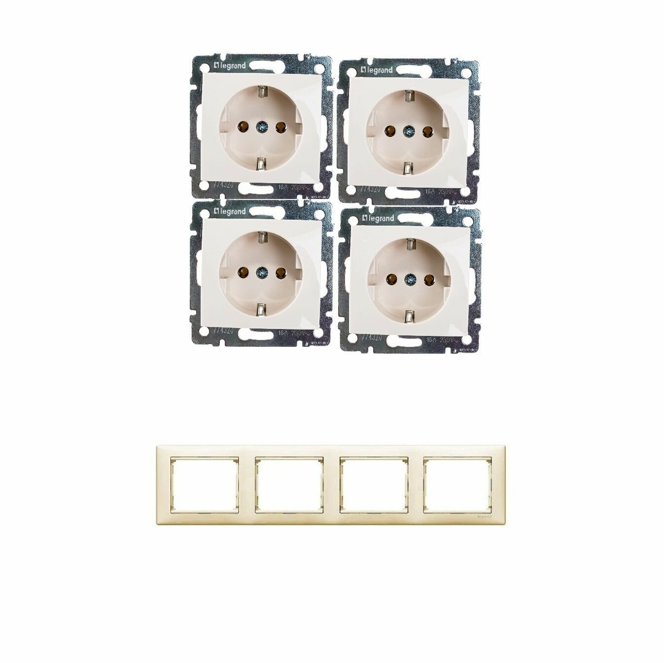 Розетка Legrand 4320 4шт с рамкой 4 поста с/к с заземлением слоновая кость