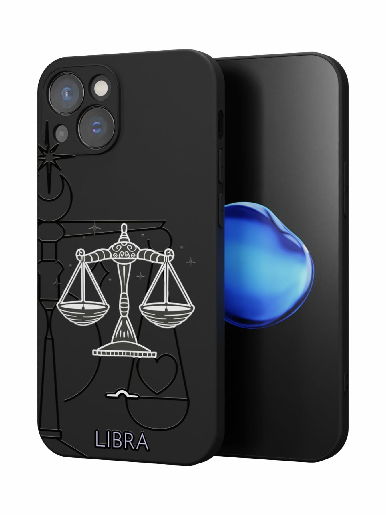 Силиконовый чехол DesignOnCase на iPhone 15 Plus, защита камеры, черный, с принтом Весы