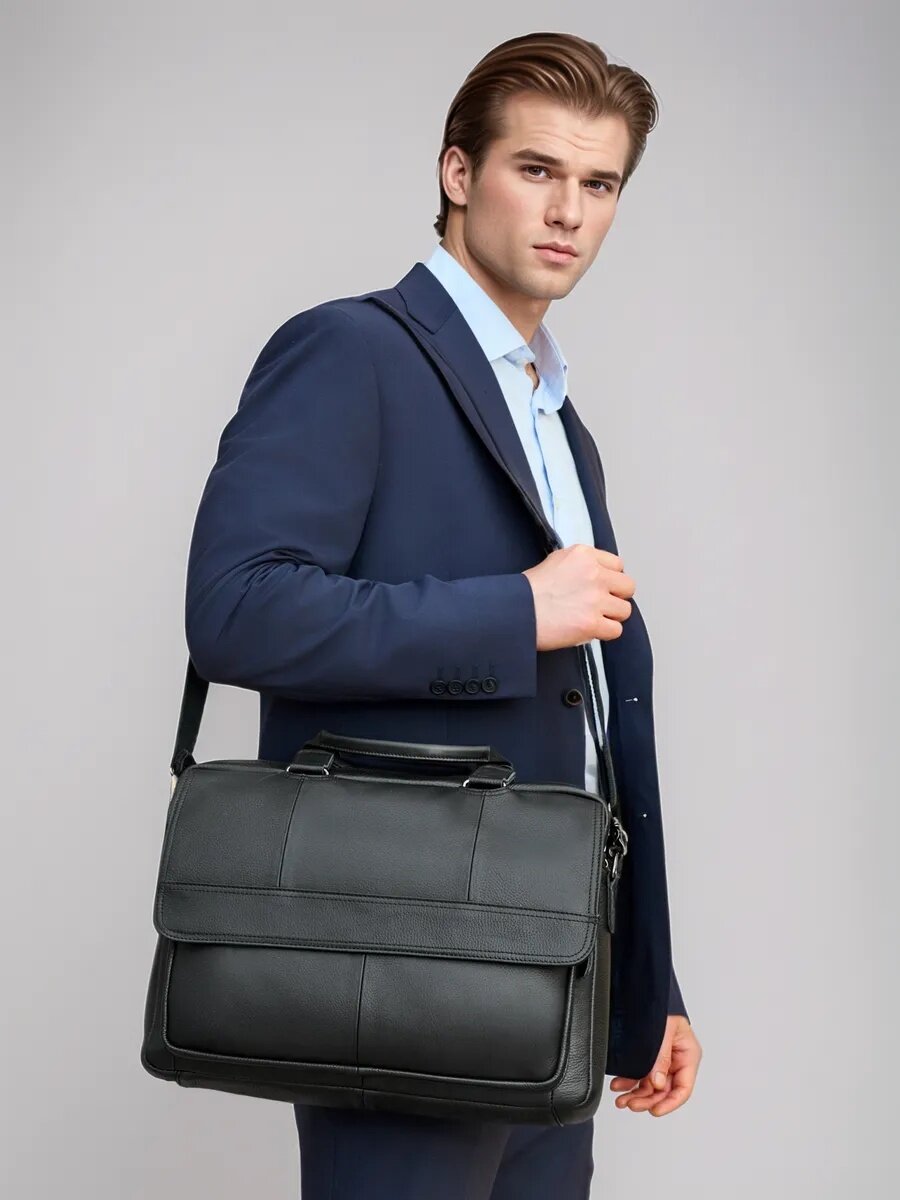 Портфель FAUSTINI, фактура гладкая, зернистая, черный — фото 1