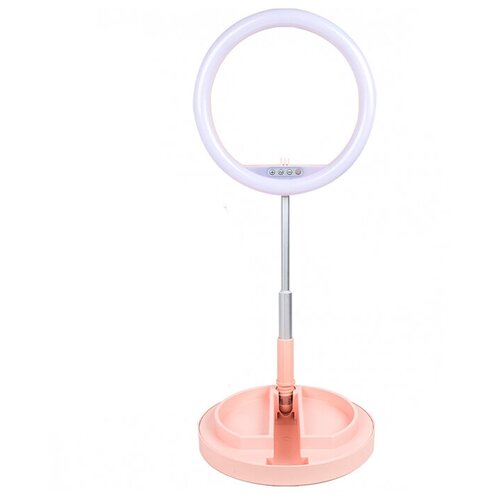 Кольцевая селфи лампа JM01, на подставке, розовая