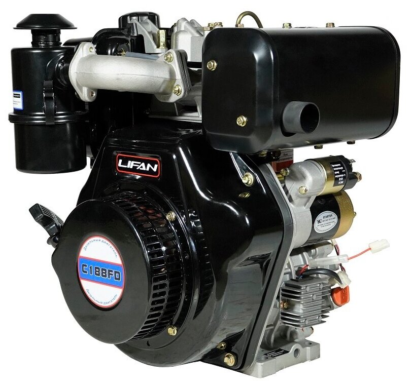Двигатель дизельный Lifan Diesel 188FD D25 6A шлицевой вал for 1300D (12.5л.с., 456куб. см, вал 25мм, ручной и электрический старт, катушка 6А) - фотография № 2