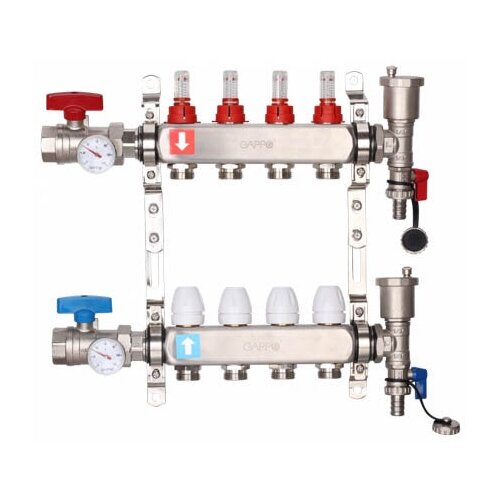 Коллектор регулируемый с расходомерами Gappo G422.12 12вых. 1Х3/4 коллектор регулируемый с расходомерами gappo g422 11 11вых 1х3 4