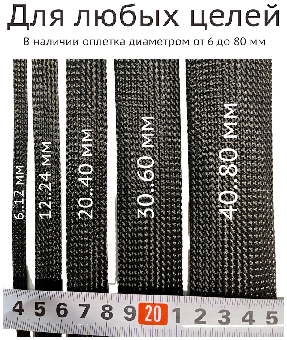 Оплетка кабельная из полиэстера диаметр от 30 до 60 мм - 10 метров