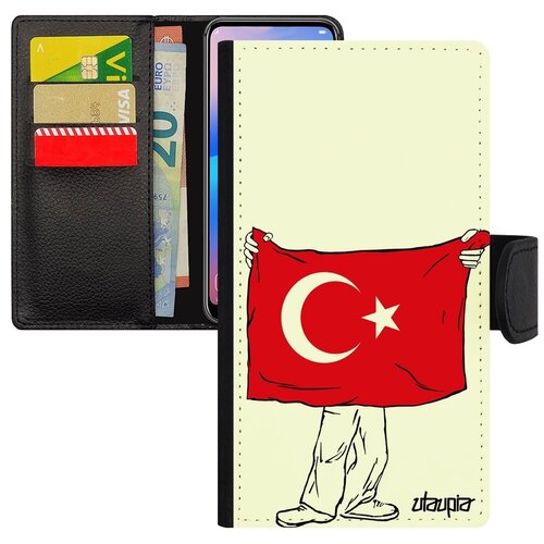 фото Чехол книжка на смартфон // xiaomi redmi note 6 pro // "флаг турции с руками" стиль патриот, utaupia, белый