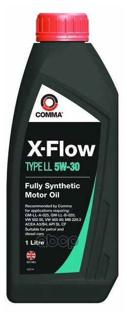 COMMA Comma 5w30 X-Flow Type Ll (1l)_масло Мот! Синт A3/B4, Api Sl/Cf, Gm-Ll-B-025, Mb 229.3, Vw 502/505.00