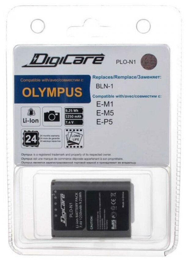 Аккумулятор DigiCare PLO-N1 / Olympus BLN-1, для OM-D E-M1, OM-D E-M5, PEN E-P5