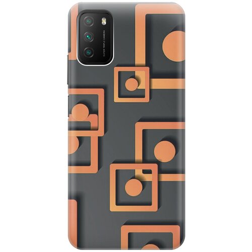 Силиконовый чехол Оранжевые блоки на сером на Xiaomi Redmi 9T / Poco M3 / Сяоми Поко М3 / Сяоми Редми 9Т с эффектом блика силиконовый чехол оранжевые блоки на сером на xiaomi redmi 8 сяоми редми 8 с эффектом блика