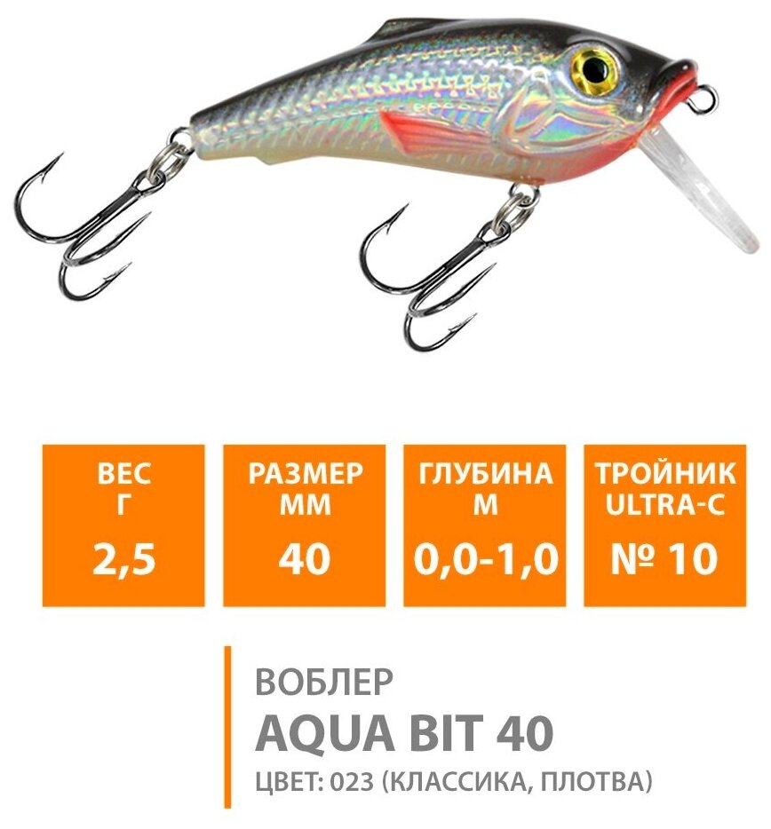 Воблер для рыбалки плавающий AQUA Bit 40mm 3g заглубление от 0.5 до 1m цвет 023