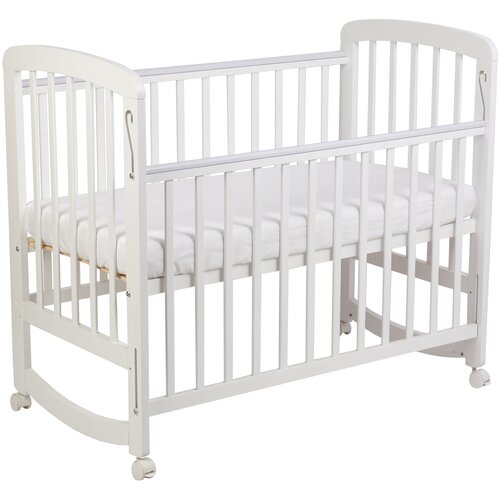 Кроватка для новорожденных, колесо-качалка Mr Sandman Flash, 0-48 мес из массива березы, гипоаллергенные материалы, 120х60 см, цвет белый