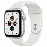 Часы Apple Watch SE GPS 44мм Aluminum Case with Sport Band, cеребристый, белый спортивный ремешок - изображение