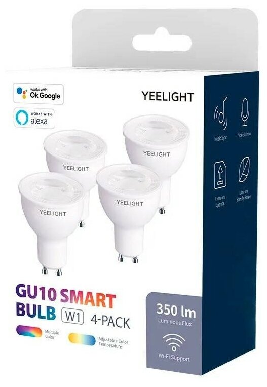 Умная LED лампочка Yeelight GU10 Smart bulb Color (WiFi) комплект 4 шт.
