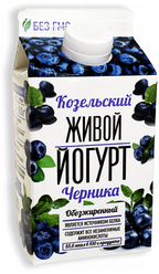 Йогурт Козельский Живой черника обезжиренный 450г пюр- пак (10 шт)