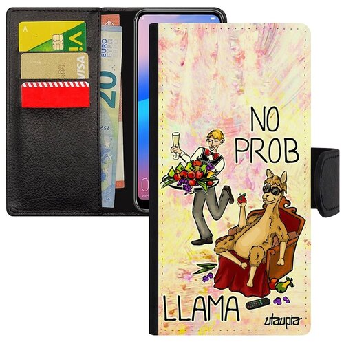 фото Красивый чехол книжка на телефон // huawei p30 lite // "no prob lama" llama шутка, utaupia, светло-розовый