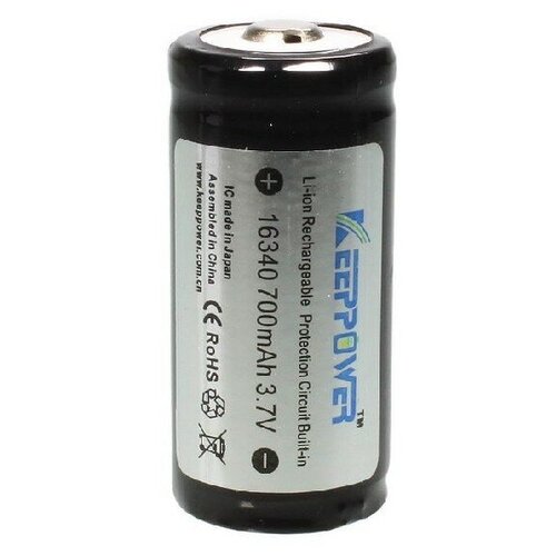 Аккумулятор защищенный 16340 KeepPower P1634C2 850 мАч 3,7В Li-ion