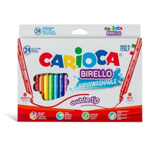 CARIOCA Фломастеры двусторонние 24 цвета, Carioca Birello 2.6/4.7 мм, в картонной коробке