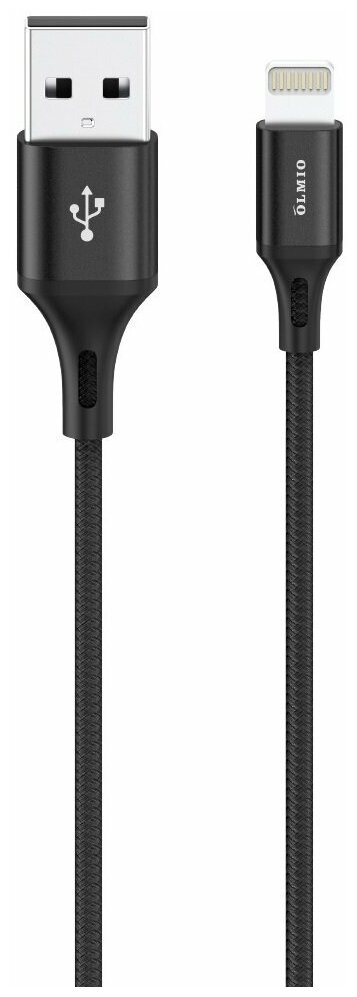Кабель OLMIO BASIC, USB 2.0 - lightning, 1.2м, 2.1A, текстильная оплетка, черный - фото №2