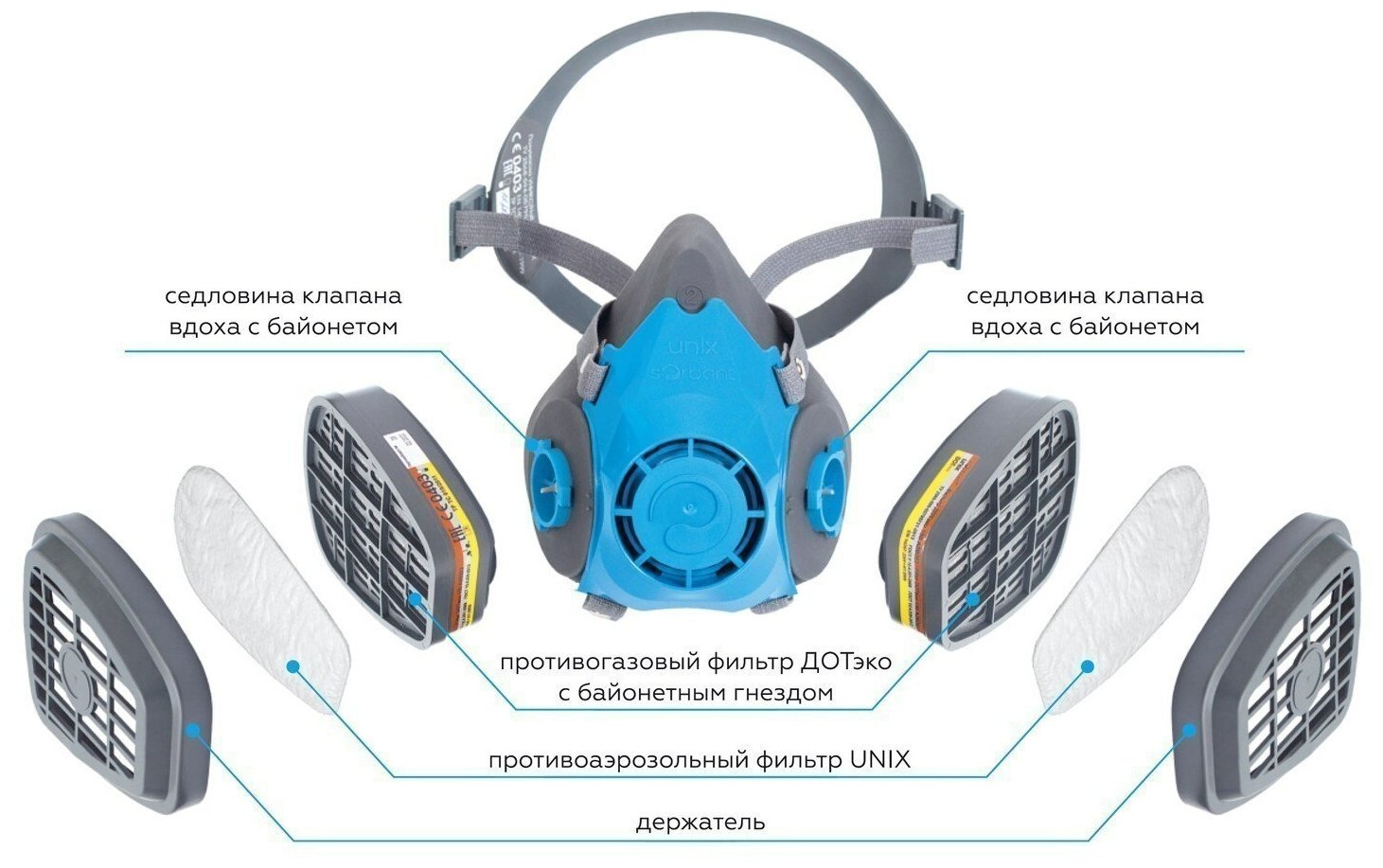 Полумаска изолирующая UNIX 1000 2 рост 102-025-0002 - фотография № 8