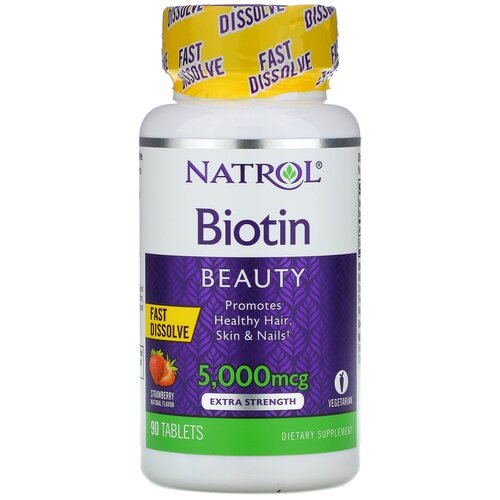 Таблетки Natrol Biotin Fast dissolve, 80 г, 5000 мкг, 90 шт.