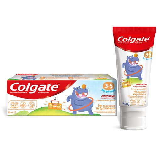 Зубная паста Colgate детская, Для Детей 3-5 лет, вкус Апельсина, 60 мл, без фторида