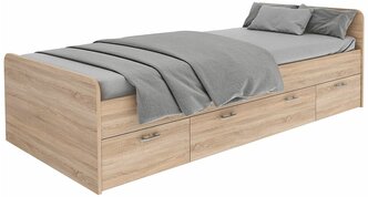 Односпальная кровать Beneli боро, с ящиком для белья, Дуб сонома/Белый, 90х200 см, 1 шт.