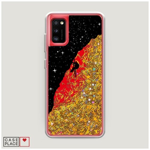 фото Чехол жидкий с блестками samsung galaxy a41 скалолаз в космосе case place