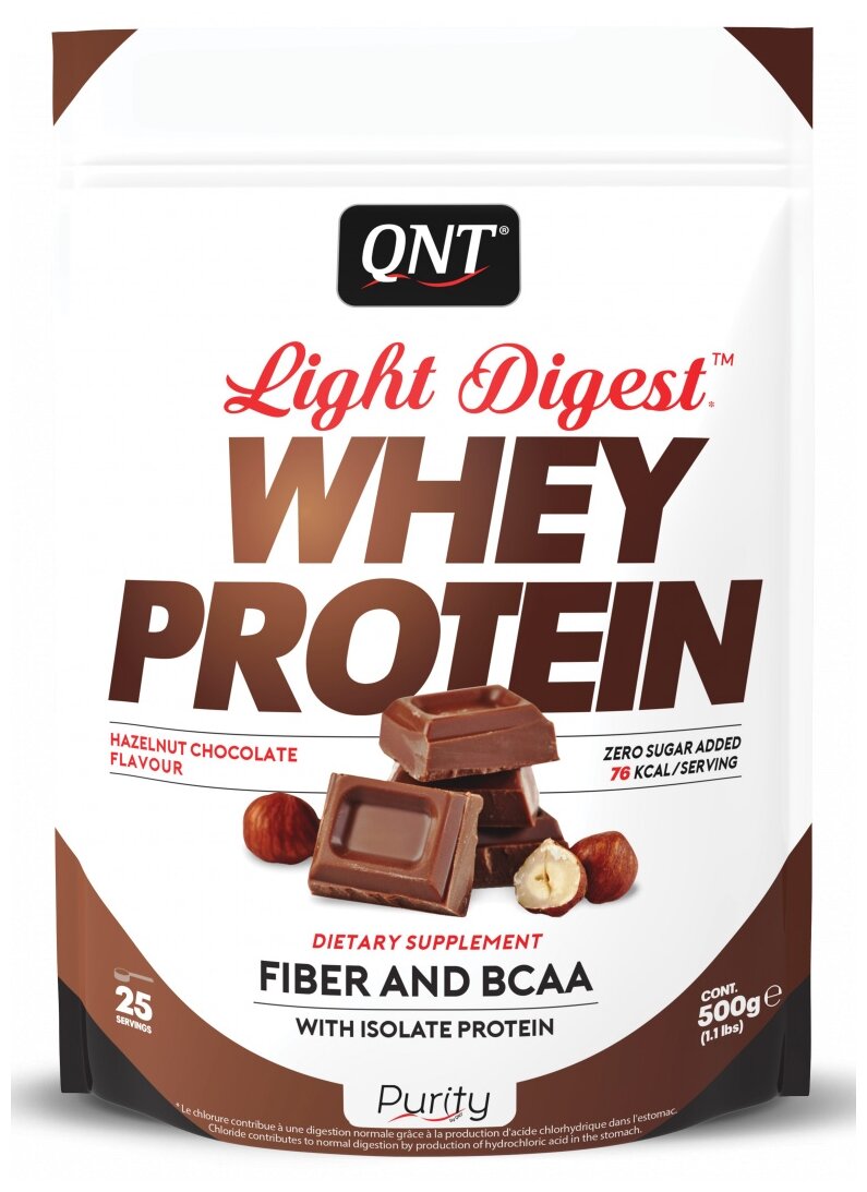 QNT Light Digest Whey Protein Hazelnut Chocolate 500g/ "Лайт Дайджест Вей Протеин" 500г Шоколад-лесной орех