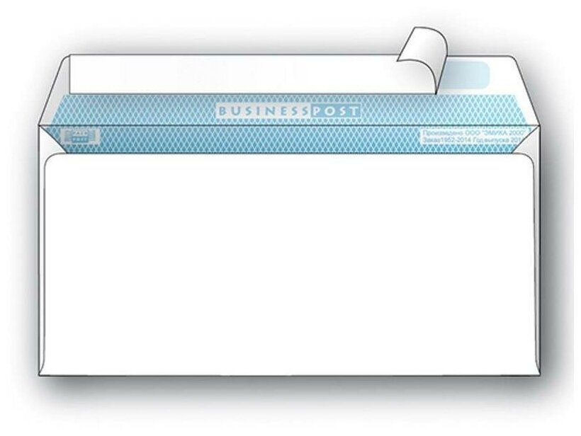 Конверт почтовый E65 Packpost BusinessPost (110x220, 90г, стрип) белый, прав. окно, 1000шт.