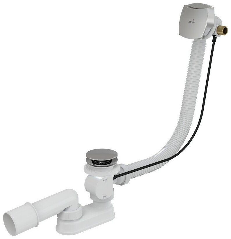 Сифон для ванны автомат с напуском воды через перелив хром AlcaPlast A564CRM1-80