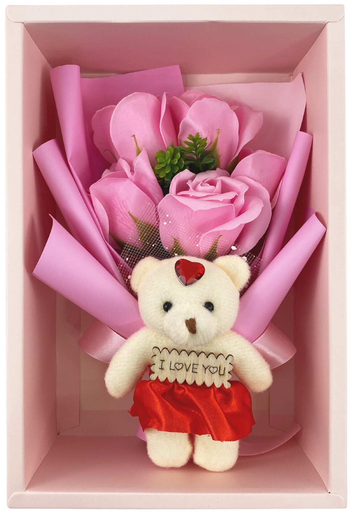 Подарочный набор с цветами и игрушечным мишкой / Подарочный набор / Подарок на 8 марта