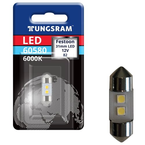 фото Лампа светодиодная tungsram "c5w", 31мм, 12v, led 0,5w, 6000к, sv8.5-8, 60lm